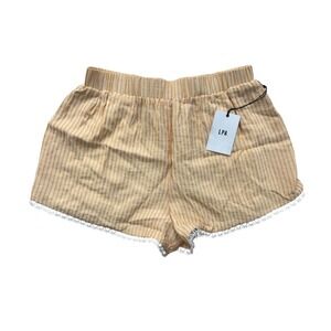 Revolve LPA Womens Yellow White Striped Elastic Waist Lace Trim Shorts Small NWT